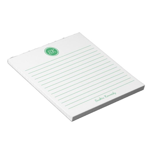 Simply Elegant Green Lined Monogram Personalized Notizblock (angewinkelt)