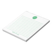 Simply Elegant Green Lined Monogram Personalized Notizblock (Rotiert)