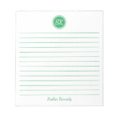 Simply Elegant Green Lined Monogram Personalized Notizblock (Vorderseite)