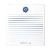 Simply Elegant Navy Lined Monogram Personalized Notizblock (Vorderseite)