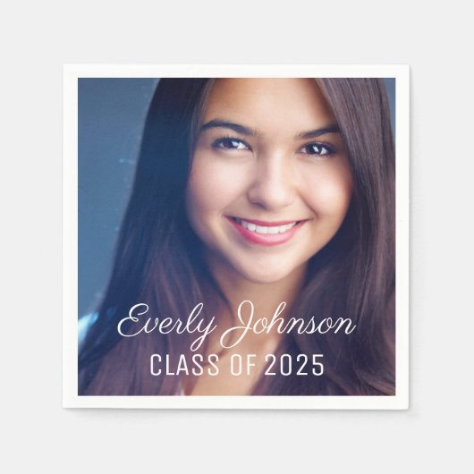 Simply Elegant White Script Photo Graduation Serviette (Vorderseite)