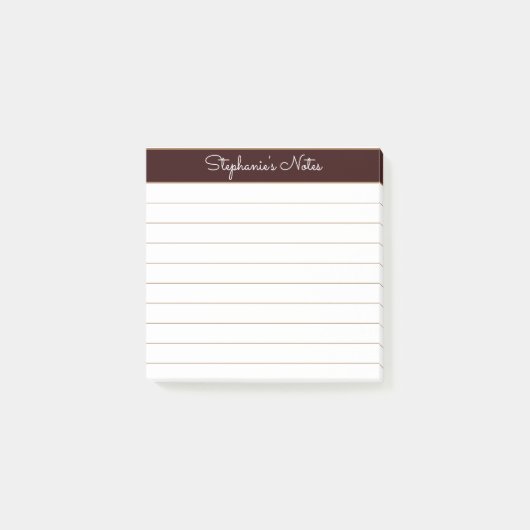 Simply Modern Chocolate Brown Personalized Lined Post-it Klebezettel (Vorderseite)