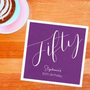 Simply Modern Script Herbstlila 50. Geburtstag Serviette