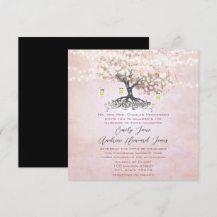 Simply Pink Heart Leaf Tree Forest Grove Wedding Einladung