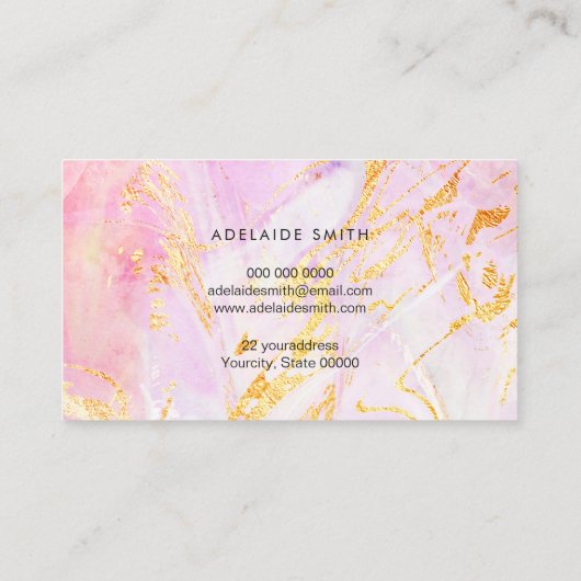 simulated foil details on pink marble visitenkarte (Rückseite)