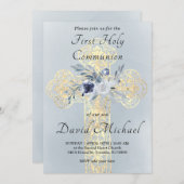 simulated gold foil Holy Cross First Communion Einladung (Vorne/Hinten)