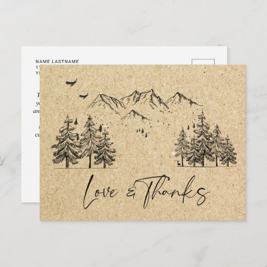 Simulated Kraft Paper Forest Mountains Vielen Dank Postkarte (Vorne/Hinten)