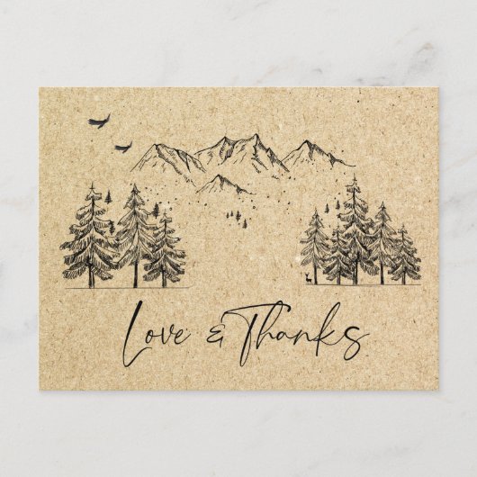 Simulated Kraft Paper Forest Mountains Vielen Dank Postkarte (Vorderseite)