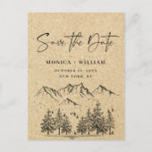 Simulated Kraft Paper Mountain Save the Date Postkarte (Vorderseite)