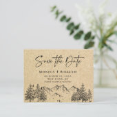 Simulated Kraft Paper Mountain Save the Date Postkarte (Stehend Vorderseite)