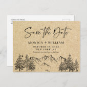 Simulated Kraft Paper Mountain Save the Date Postkarte (Vorne/Hinten)