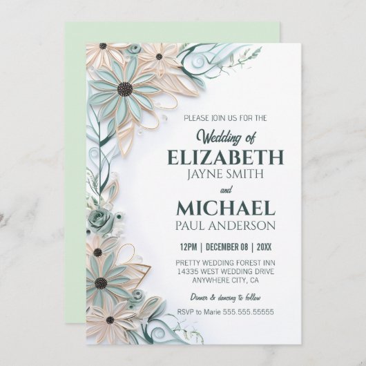 Simulation von neutralen Blumenzacken Einladung (Vorne/Hinten)