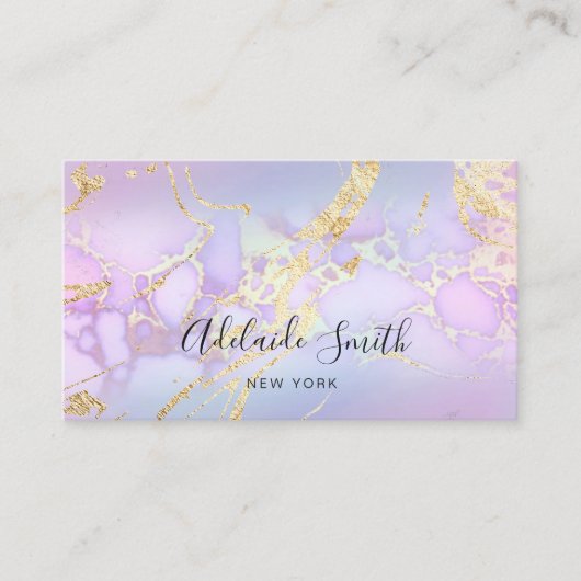 simulierte Angaben zum Glitzer auf lila Marmor Visitenkarte (Vorderseite)