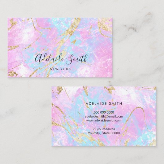 simulierte Angaben zum Glitzer lila pastellblau Visitenkarte (Vorne/Hinten)