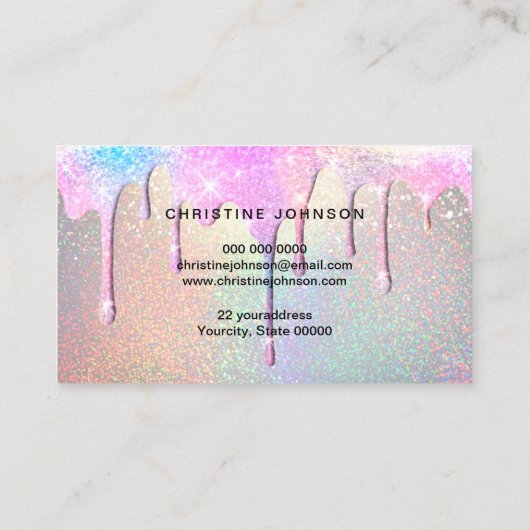 simulierte funkelnde Glitzer-Tropfen Visitenkarte (Rückseite)