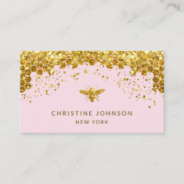 simulierte Honigbiene aus Glitzer auf hellrosa Visitenkarte