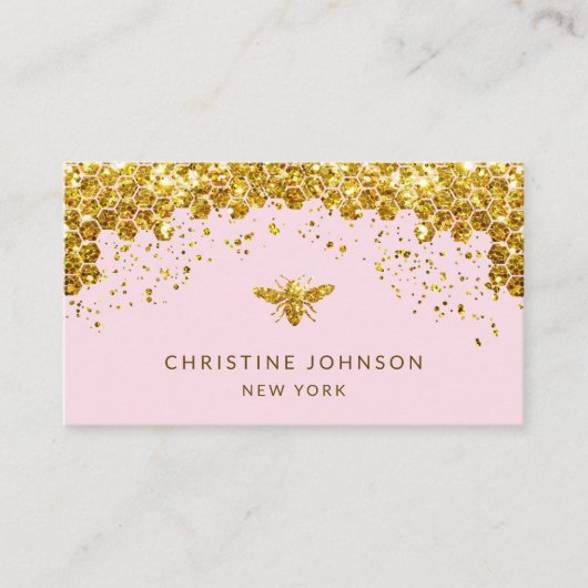 simulierte Honigbiene aus Glitzer auf hellrosa Visitenkarte (Vorderseite)