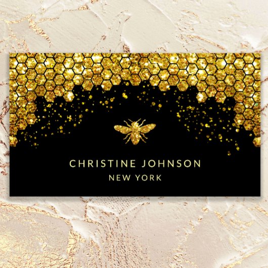 simulierte Honigbiene aus Glitzer auf schwarz Visitenkarte