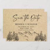 Simulierte Kraft Papier Hand Drawn Mountain Hochze Save The Date (Vorne/Hinten)