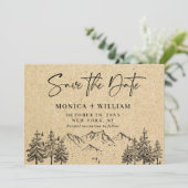 Simulierte Kraft Papier Hand Drawn Mountain Hochze Save The Date (Stehend Vorderseite)