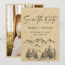 Simulierte Kraft Papier Hand Drawn Mountain Hochze Save The Date