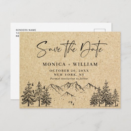 Simulierte Kraft Papier Hochzeit Speichern Sie das Postkarte (Vorne/Hinten)