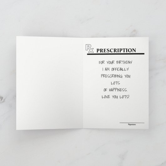 Simulierte Verschreibung Flasche Funny Birthday Karte (Innenseite)