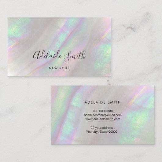 simulierte Visitenkarte für irisierende Muschel (Vorne/Hinten)