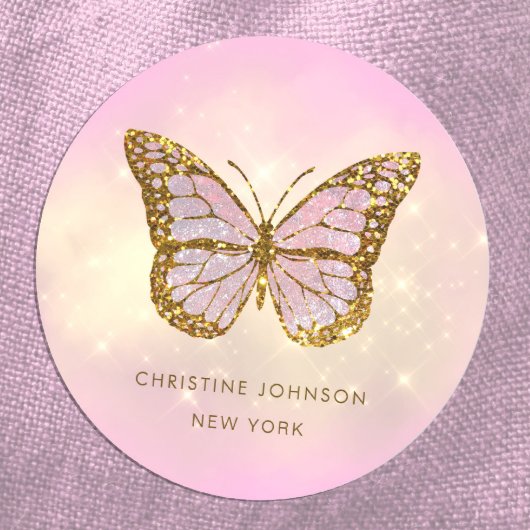 simulierter Glitzer-Schmetterling Runder Aufkleber