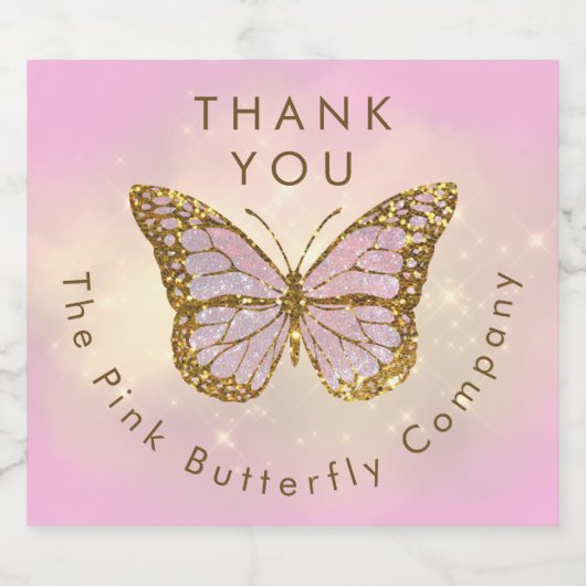 simulierter Glitzer Schmetterling vielen Dank Schaumweinetikett (Einzelnes Label)