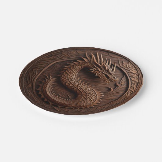 Simulierter Holzdrache Pappteller (Schrägansicht)