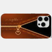 Simulierter Lederherz Zipper Case-Mate iPhone Hülle (Rückseite (Horizontal))