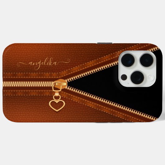 Simulierter Lederherz Zipper Case-Mate iPhone Hülle (Rückseite (Horizontal))
