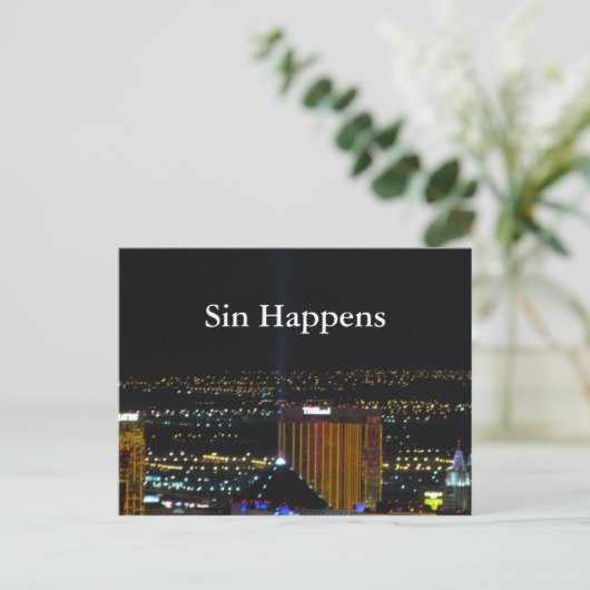 Sin Happens Postkarte (Stehend Vorderseite)