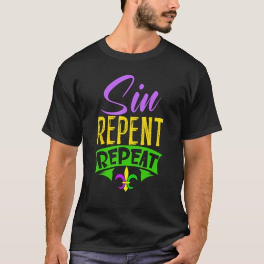 Sin Repent Repeat Mardi Gras Carnival Shrove Tuesd T-Shirt (Vorderseite)