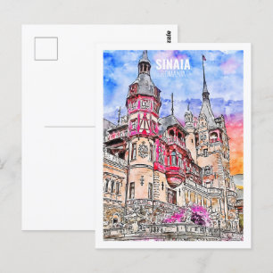 Sinaia Rumänien Berühmte Reise Aquarell-Skizze Postkarte