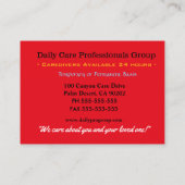 Sincere Friendly Cheerful Professional Caregiver  Visitenkarte (Rückseite)