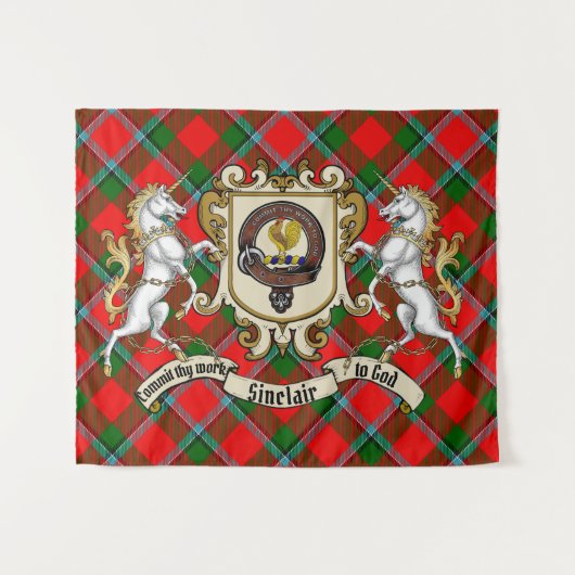 Sinclair Clan Abzeichen & Unicorns w/Tartan Wandteppich (Vorderseite (Horizontal))