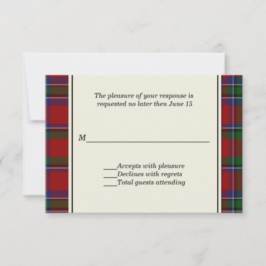 Sinclair Kariert Custom Wedding RSVP Card Karte (Vorderseite)