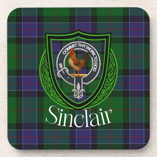 Sinclair-Schottischer-Clan-Tartan & -Wappen Getränkeuntersetzer (Vorderseite)