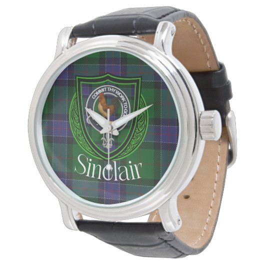 Sinclair Scottish Clan Tartan & Crest Armbanduhr (Schrägansicht)