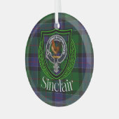 Sinclair Scottish Clan Tartan & Crest Ornament Aus Glas (Vorderseite links)
