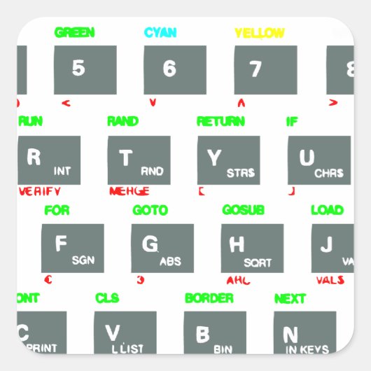 Sinclair ZX Spektrum Keyboard Keys Quadratischer Aufkleber (Vorderseite)