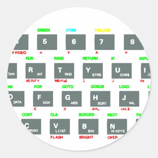 Sinclair ZX Spektrum Keyboard Keys Runder Aufkleber (Vorderseite)