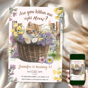 Sind Sie Kitty Me Floral Pink Cat 4. Geburtstag? Einladung