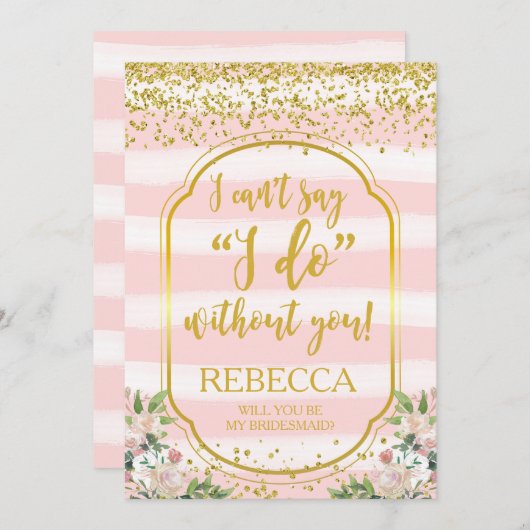 Sind Sie mein Brautjungfernkartenrosa und -gold Einladung (Vorne/Hinten)