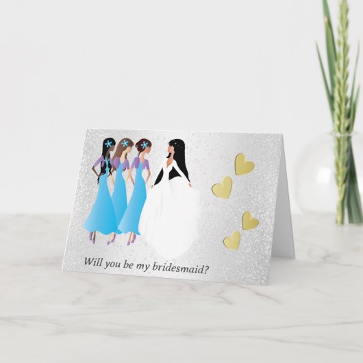 Sind Sie meine Brautjungfer in Blauem u. in Lila Einladung (Vorderseite)