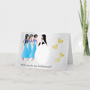 Sind Sie meine Brautjungfer in Blauem u. in Lila Einladung