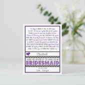 Sind Sie meine Brautjungfer? Lila/schwarzes Einladung (Stehend Vorderseite)