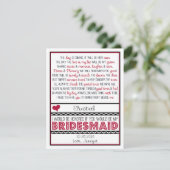 Sind Sie meine Brautjungfer? Tiefrotes/schwarzes Einladung (Stehend Vorderseite)